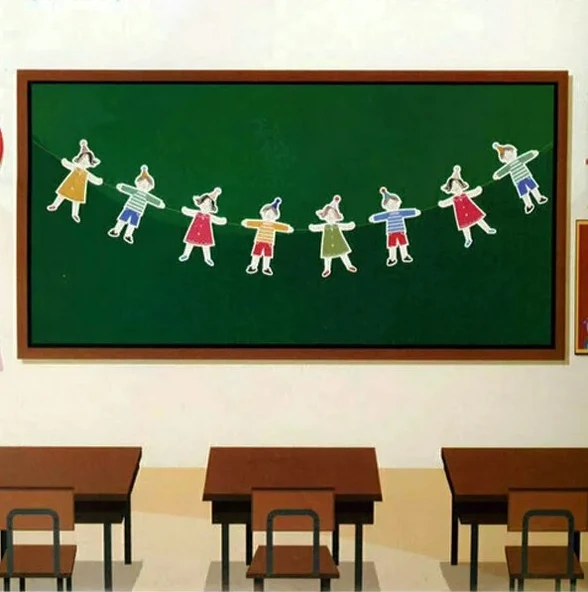 Neşeli Çocuklar El Ele Tutuşan Çocuk Flama Karton Banner Okul Süsleme - 1 Adet