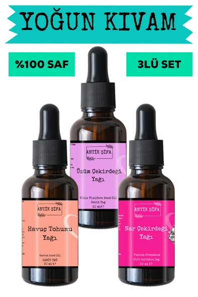 Antik Şifa Havuç Tohumu Yağı, Nar çekirdeği Yağı ve Üzüm Çekirdeği Yağı 3 x 20 ml - %100 Soğuk Sıkım Saf ürün görseli