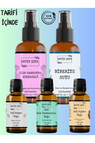 Antik Şifa Doğal Saç Bakım Yağı Ve Doğal Biberiye Suyu Seti, Argan, Jojoba, Çam Terebentin Yağı, Biberiye Suyu - Resim 6
