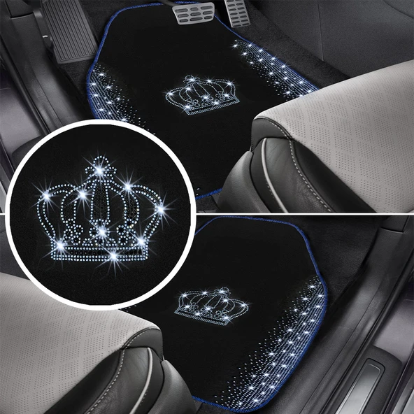 Kristal Taşlı Taç Desenli Işıltılı 5’li Araç Oto Halı Paspas Seti - Lüks & Şık Araç İçi Tasarım ürün görseli