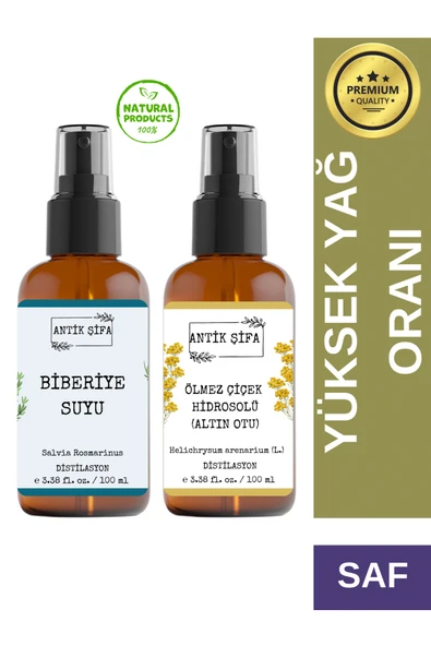 Antik Şifa Biberiye Suyu Ve Ölmez Çiçek Suyu Seti - Gergin Hidrosolü Seti (2X100ML) ürün görseli
