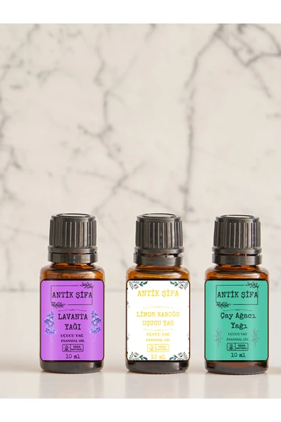 Antik Şifa Uçucu Lavanta Yağı, Limon Kabuğu Yağı, Çay Ağacı Yağı (3x10ml)