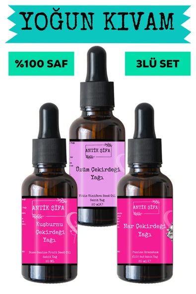 Antik Şifa Kuşburnu Çekirdeği, Üzüm Çekirdeği Ve Nar Çekirdeği Yağı (3X20ML)-%100 Saf Doğal Sabit Yağ Seti ürün görseli