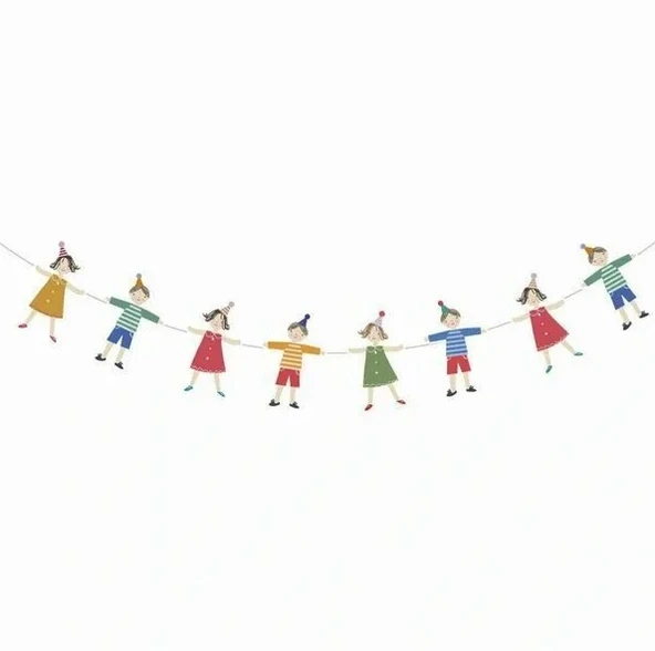 Neşeli Çocuklar El Ele Tutuşan Çocuk Flama Karton Banner Okul Süsleme - 1 Adet - 2