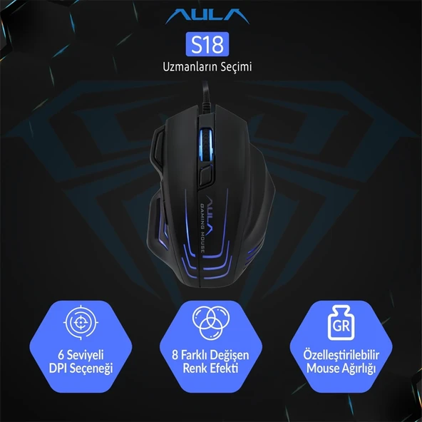 Aula S18 6400 DPI 1000Hz Siyah Kablolu Gaming Mouse - 4