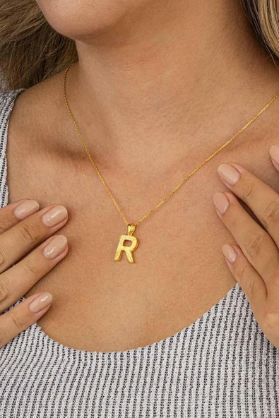 Gümüş Pazarım Altın Kaplama R Harfli Kadın 925 Ayar Gümüş Kolye - 2