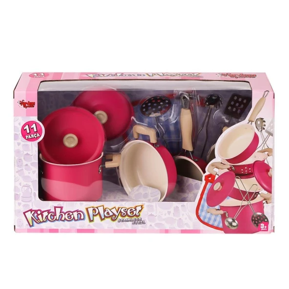 3815-6A Emaye Tencere 11 Parça Pembe -Vardem Oyuncak ürün görseli