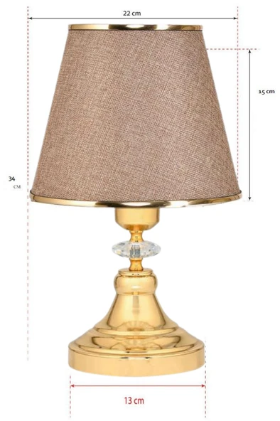 Art Deco Tarz Kristal Taş Süslü Metal Ayak ve Gold Şeritli Kumbeji Başlık 2'li Abajur Seti İki Adet - Resim 3