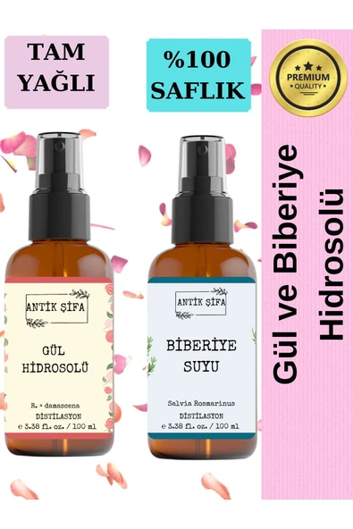 Antik Şifa Gül Suyu Ve Biberiye Suyu Seti -seyreltilmemiş, Doğal Hidrosolü Seti (2X100ML) ürün görseli