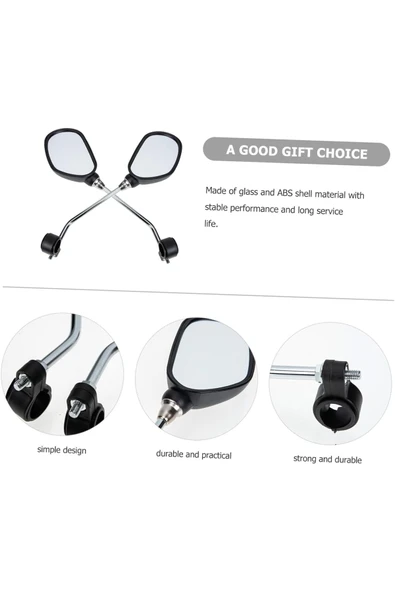 Reflektörlü Bisiklet Gidon Aynası Geniş Açılı Dönebilen İkili Çift Dikiz Ayna - Resim 4