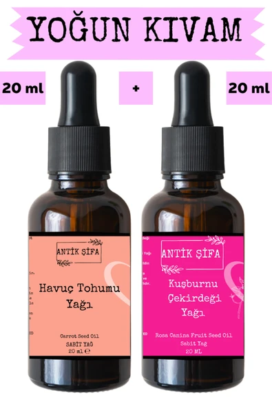 Antik Şifa Havuç Tohumu Yağı ve Kuşburnu Çekirdeği Yağı 2 x 20 ml - %100 Soğuk Sıkım Saf ürün görseli