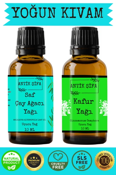 Antik Şifa %100 Saf Çay Ağacı Uçucu Yağı ve Kafur Uçucu Yağı 10 ml + 10 ml