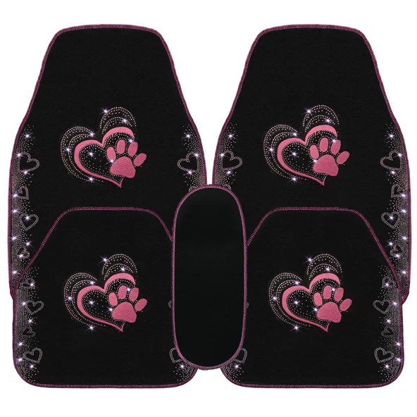 Kadınlara Özel Nakış İşlemeli Taşlı Kalp ve Köpek Pati Desenli Oto Paspas Seti - Şık ve Dayanıklı - Resim 8