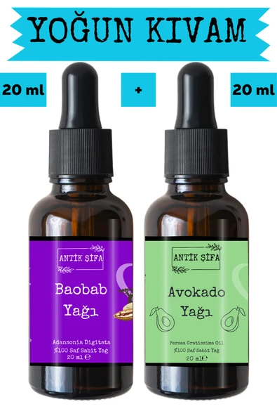 Antik Şifa Baobab Yağı ve Avokado Yağı (20ml + 20ml) -%100 Doğal Soğuk Sıkım Yüz Yogası Yağı Seti ürün görseli