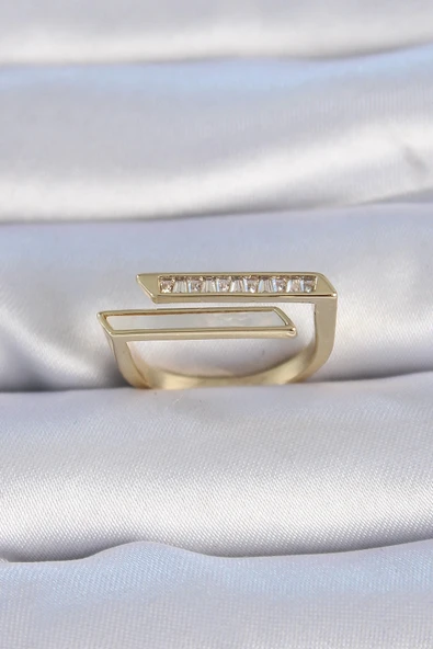 pilelistore Pirinç Gold Renk Zirkon Taşlı Beyaz Sedef Detay Kadın Yüzük - TJ-BYK3348