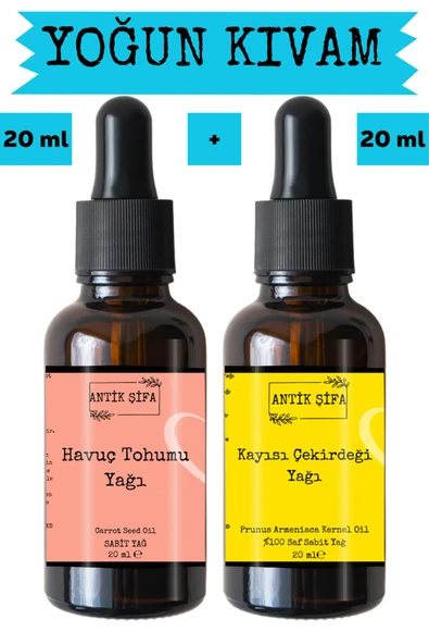 Antik Şifa Havuç Tohumu Yağı ve Kayısı Çekirdeği Yağı 2 x 20 ml - %100 Soğuk Sıkım Saf ürün görseli