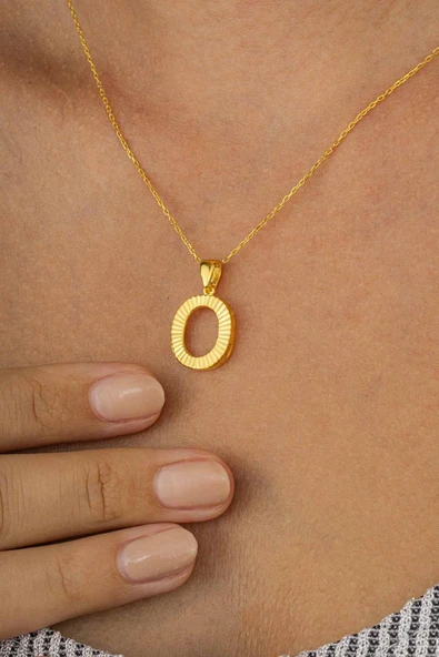 Gümüş Pazarım Altın Kaplama O Harfi Kadın 925 Ayar Gümüş Kolye - 3