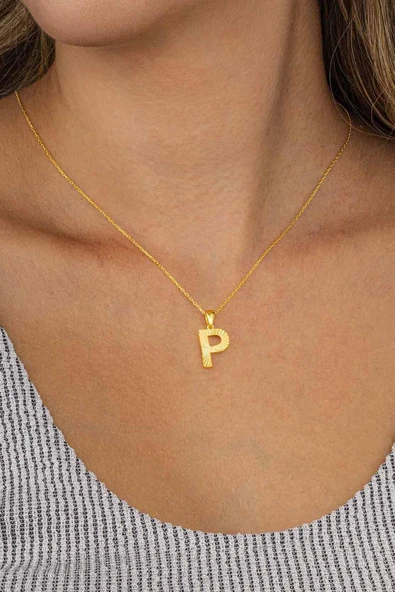 Gümüş Pazarım Altın Kaplama P Harfli Kadın 925 Ayar Gümüş Kolye - 3