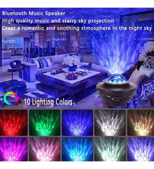 Monalisa Home  Bluetooth Hoparlörlü Galaksi Işık Projektörü Yatak Odası için Gece Lambası - Resim 2