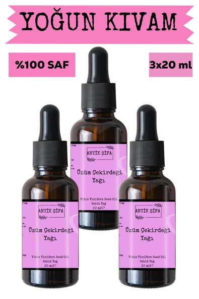 Antik Şifa Üzüm Çekirdeği Yağı (3 X 20 ML)-%100 Seyreltilmemiş, Doğal Soğuk Sıkım Sabit Yağ ürün görseli