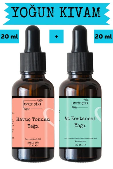 Antik Şifa Havuç Tohumu Yağı ve At Kestanesi Yağı 2 x 20 ml - %100 Soğuk Sıkım Saf ürün görseli