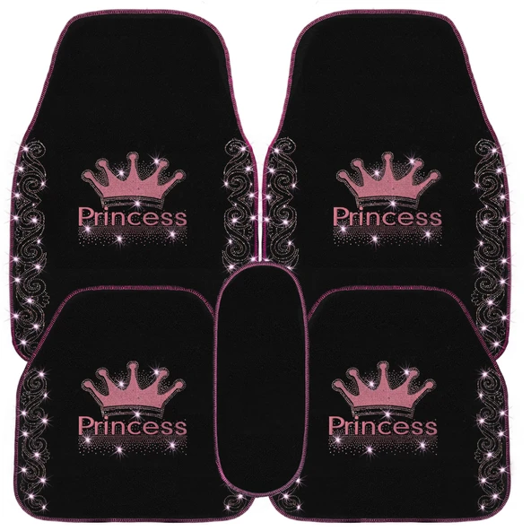 Işıltıya Hazır Ol, Bu Yol Senin! Pembe Taşlı Prenses Taç Desenli 5’li Nakışlı Oto Halı Paspas Seti - Resim 8