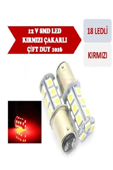 Çakar Ledli Stop Ampulü Fren Lambası 18 Led Kırmızı Çift Duy 1016 ürün görseli 1