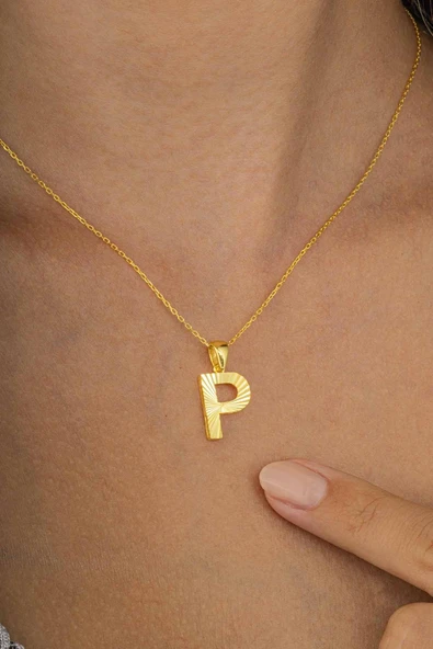 Gümüş Pazarım Altın Kaplama P Harfli Kadın 925 Ayar Gümüş Kolye - 2
