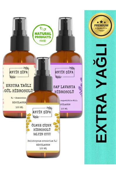 Antik Şifa Ölmez Çiçek, Gül Ve Lavanta Suyu (3 X 100ML) -doğal Hidrosol Seti ürün görseli