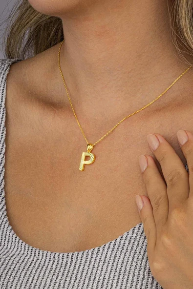 Gümüş Pazarım Altın Kaplama P Harfli Kadın 925 Ayar Gümüş Kolye