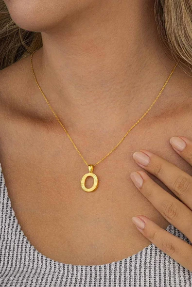 Gümüş Pazarım Altın Kaplama O Harfi Kadın 925 Ayar Gümüş Kolye - 2