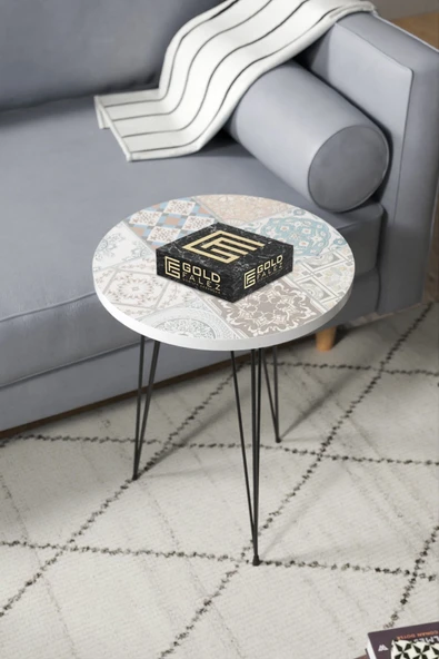 Zigon Sehpa Tel Ayak Siyah Pastel Desenli - Resim 2