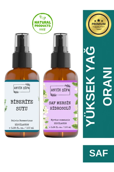 Antik Şifa Biberiye Suyu Ve Mersin Suyu Seti - Yenilen Hidrosol Seti (2X100ML) %100 Seyreltilmemiş, Doğal ürün görseli