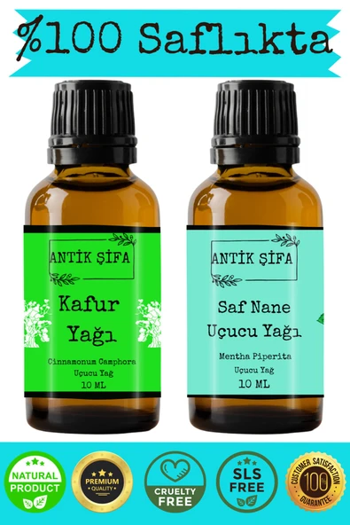 Antik Şifa %100 Saf Kafur Yağı ve Nane Uçucu Yağı - (10ml + 10ml)