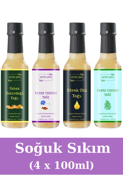 Antik Şifa Bamya Tohumu Yağı, Kabak Çekirdeği Yağı, çörek otu yağı, Keten Tohumu Yağı (4x100ml) - Soğuk Sıkım - 2