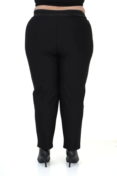 Kadın Büyük Beden Boru Paça Toparlayıcı Yüksek Bel Siyah Ekstra Battal Pantalon - 4