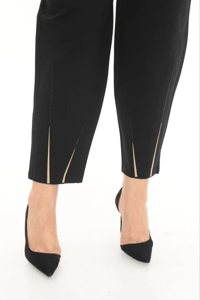 Büyük Beden Kadın Mom Fit Paça Taş Detaylı Ekstra Battal Pantolon - 2