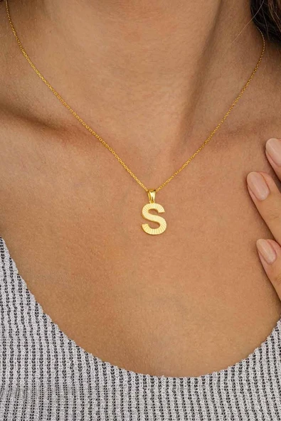 Gümüş Pazarım Altın Kaplama S Harfi Kadın 925 Ayar Gümüş Kolye - Resim 2