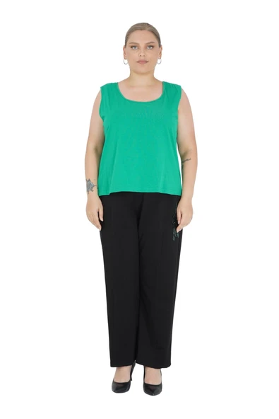 Kadın Büyük Beden Kolları Tül Detay Alt Üst  Atletli Üçlü Takım - Resim 2