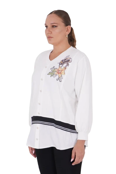 Kadın Büyük Beden Gömlek Görünümlü Bluz - 6