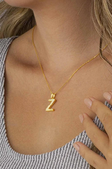 Gümüş Pazarım Altın Kaplama Z Harfli Kadın 925 Ayar Gümüş Kolye - Resim 2