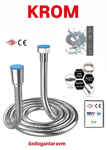 Banyo Duş Armatör Seti Takımı 5 Fonksiyon Başlık 150 cm Krom Hortum - 2