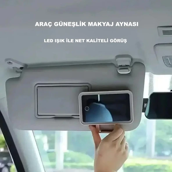 HyMark Araç İçi Dokunmatik Led Işıklı 3 Modlu Makyaj Aynası Kısılabilir Şarjlı Pilli Klipsli Güneşlik Aynası - Resim 2