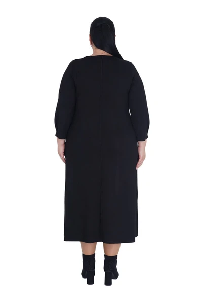 Kadın Büyük Beden Salaş Şık Siyah Uzun Elbise - 3