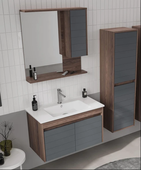 Orka Serra 85 cm Navaro/Antrasit Banyo Dolabı Takımı ve Boy Dolabı - Resim 2