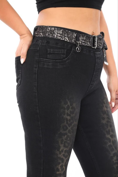 Büyük Beden Kadın Leopar Baskı Toparlayıcı Ekstra Battal Fit Pantolon - 2