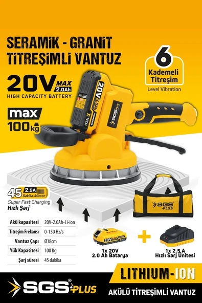 Sgs5415 20 Volt 2 Amper Akülü Titreşimli Vantuz Seramik Granit Mermer Kiremit Döşeme Makinesi ürün görseli