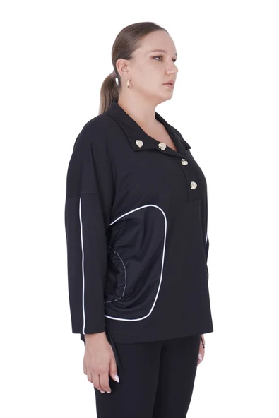 Kadın Büyük Beden Siyah Spor Bluz - Resim 2