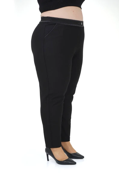 Kadın Büyük Beden Boru Paça Toparlayıcı Yüksek Bel Siyah Ekstra Battal Pantalon - 3