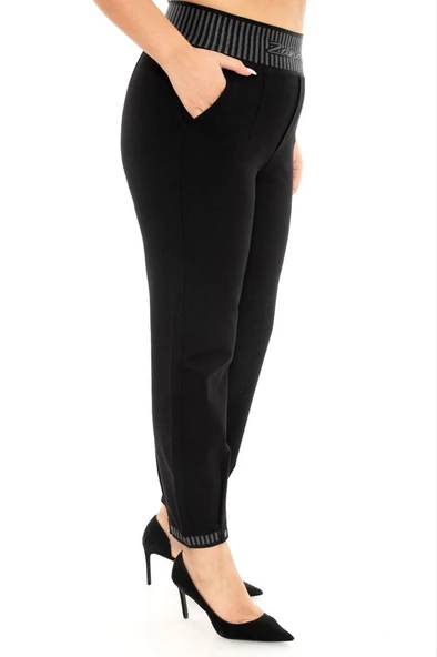 Büyük Beden Kadın Boru Paça Beli Lastikli Spor Şık  Jogger Pantolon